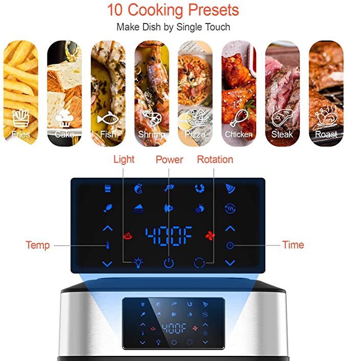 10-in-1 Air Fryer Oven, 20 Quart Airfryer Toaster Oven Combo, 1800W Large Digital LED Screen Air Fryers