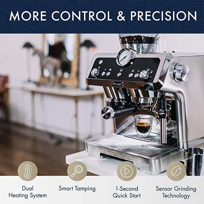 De'Longhi La Specialista Espresso Machine with Sensor Grinder, Dual Heating System, Advanced Latte System & Hot Water Spout for Americano Coffee or Tea, Stainless Steel