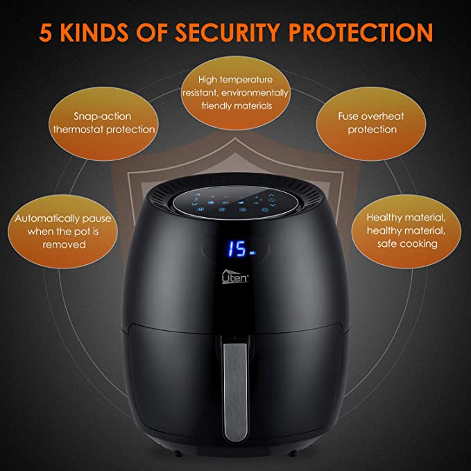 Air Fryer 6.9 QT/6.5L Power Air Fryer with Digital Display, Rapid Air Circulation System Adjustable Temperature and 30 Minute Timer Oilless Air Fryer Cooker for Healthy Low Fat with