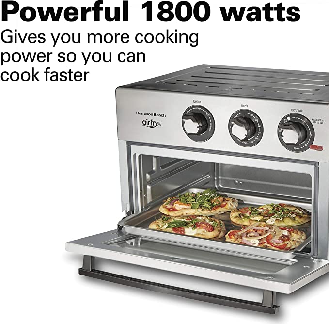 Hamilton Beach Air Fryer Convection Countertop Toaster Oven with Frying Basket, Bake Pan and Broil Rack