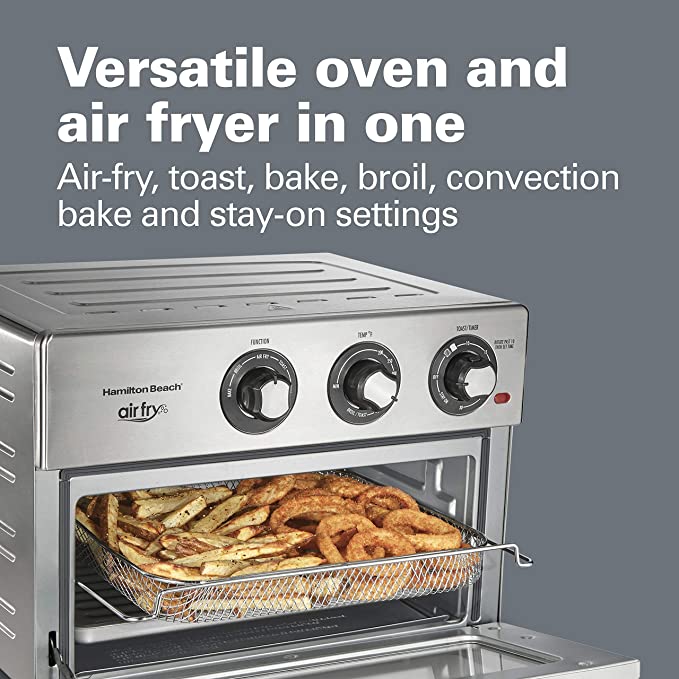 Hamilton Beach Air Fryer Convection Countertop Toaster Oven with Frying Basket, Bake Pan and Broil Rack