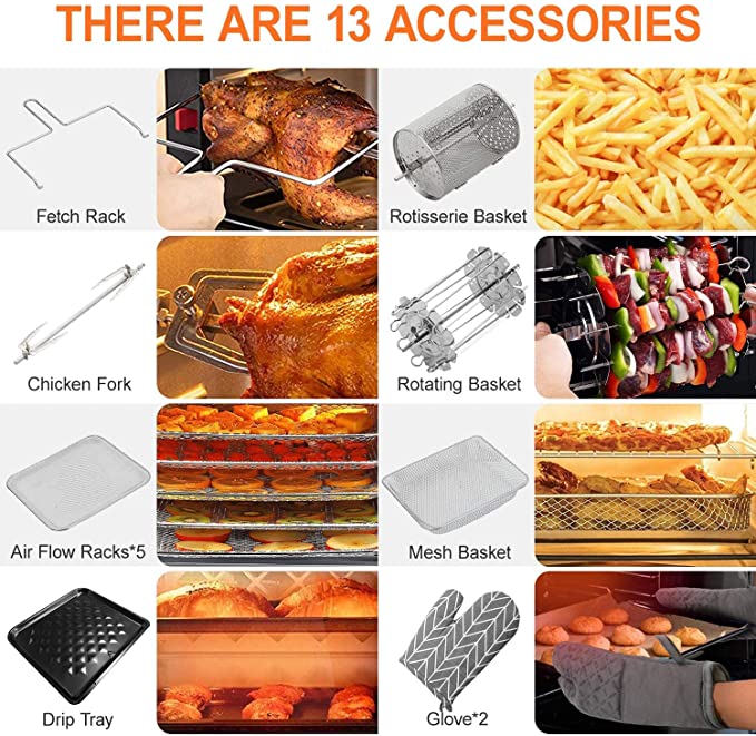 10-in-1 Air Fryer Oven, 20 Quart Airfryer Toaster Oven Combo, 1800W Large Digital LED Screen Air Fryers
