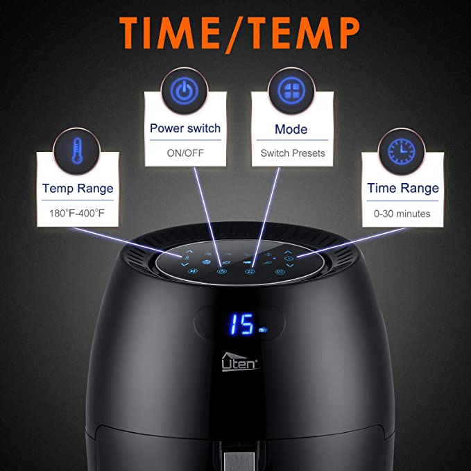 Air Fryer 6.9 QT/6.5L Power Air Fryer with Digital Display, Rapid Air Circulation System Adjustable Temperature and 30 Minute Timer Oilless Air Fryer Cooker for Healthy Low Fat with