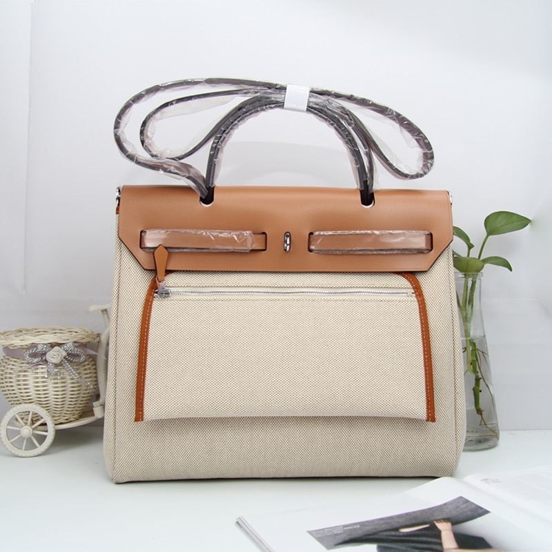 Manic Bridal Canvas Handbag Herbag Ladies Crossbody 31cm Contrast Color Print Casual Large Capacity Soft Fashion Trend
