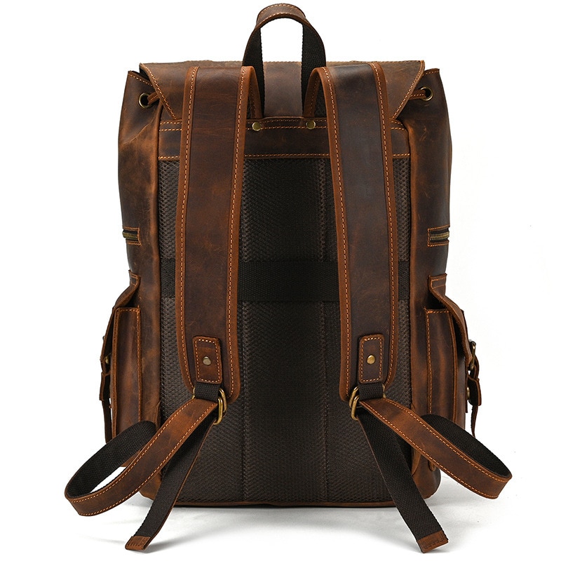 Cowhide Backpack For Men Genuine Leather Bag 16 Inch Backpack Male Large Capacity Travel Bag Crazy Horse Skin Men Weekend Bag