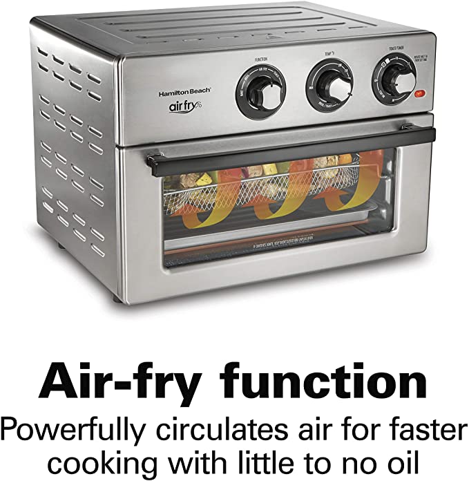 Hamilton Beach Air Fryer Convection Countertop Toaster Oven with Frying Basket, Bake Pan and Broil Rack