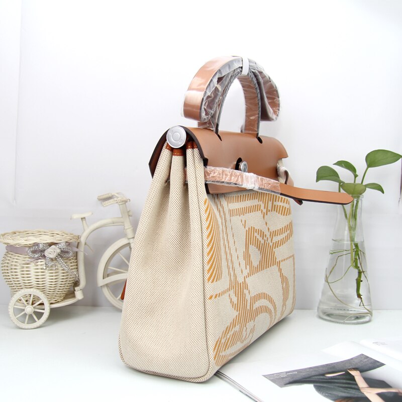 Manic Bridal Canvas Handbag Herbag Ladies Crossbody 31cm Contrast Color Print Casual Large Capacity Soft Fashion Trend