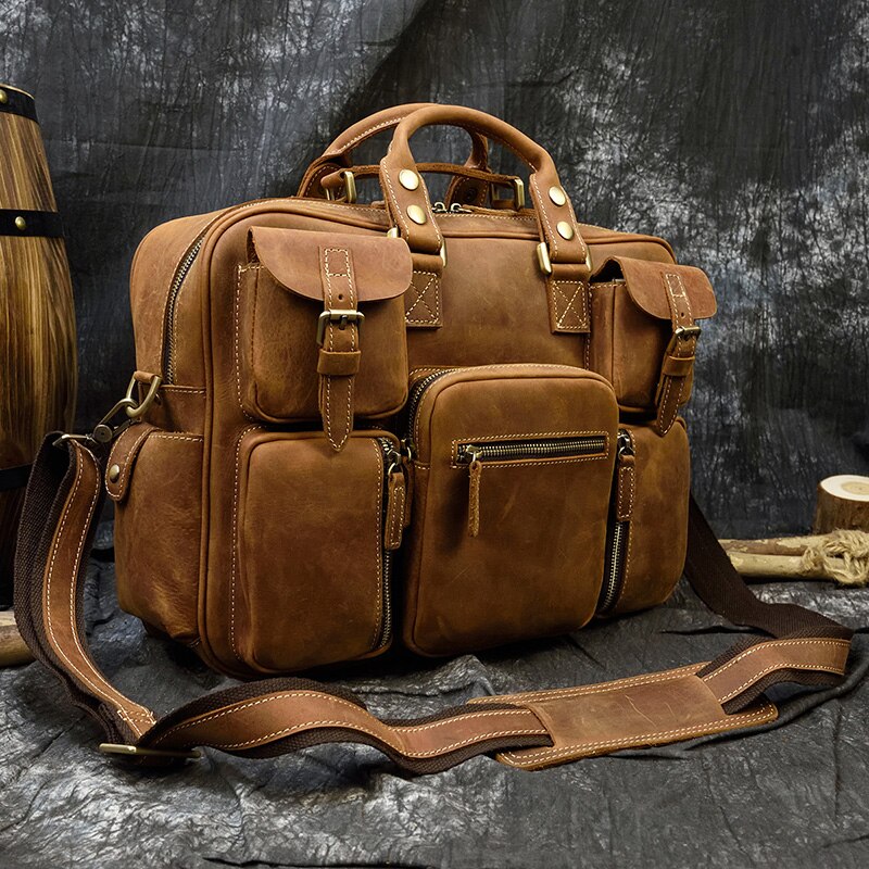 Fashion Natural Leather Men Briefcases With Shoulder Strap Mans Laptop Notebook Hand Bag 2019 New Business Briefcase Bag