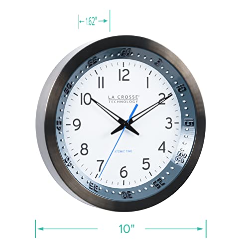 La Crosse Technology 404-54667-INT 10-Inch Atomic Chapter Ring Stainless Steel Analog Clock