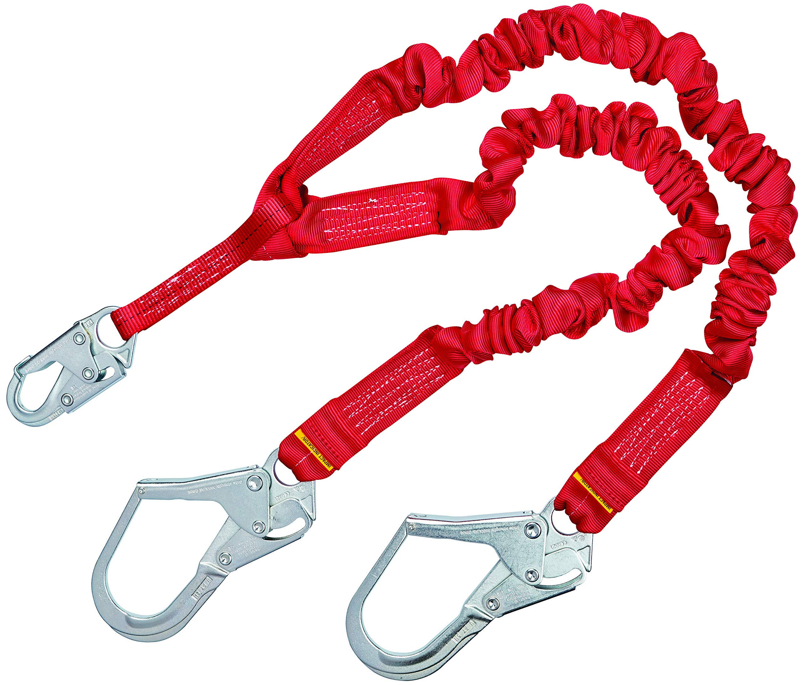 Protecta Pro 6-Foot 100-percent Elastic Shock Absorbing Lanyard Snap Hook at Center Steel Rebar Hooks on Leg Ends 310-Pound Capa