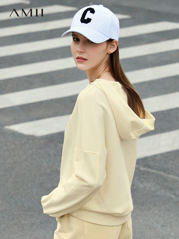 测试多规格色卡 Amii Minimalism Sweatshirt Women Spring Hooded Clothes Solid Loose Hoodies 100% Cotton Casual Pullover Female Tops 12240199