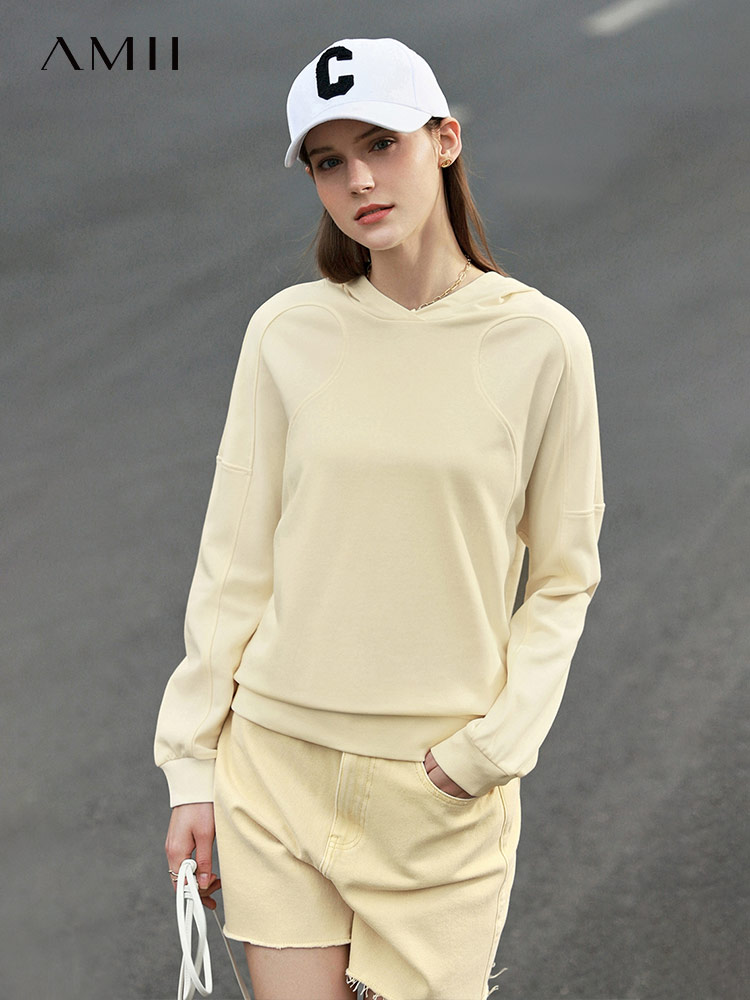 测试多规格色卡 Amii Minimalism Sweatshirt Women Spring Hooded Clothes Solid Loose Hoodies 100% Cotton Casual Pullover Female Tops 12240199