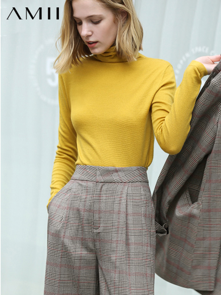 商品价格不一样 商品 AMII Minimalism Autumn Winter Women's Sweater Causal Solid Basic Turtleneck Sweaters For Women Women's sweater Tops 12020216