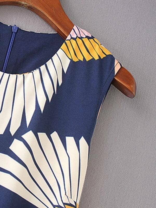 Cranes Print Belted Wide Leg Jumpsuit - leoleo123123