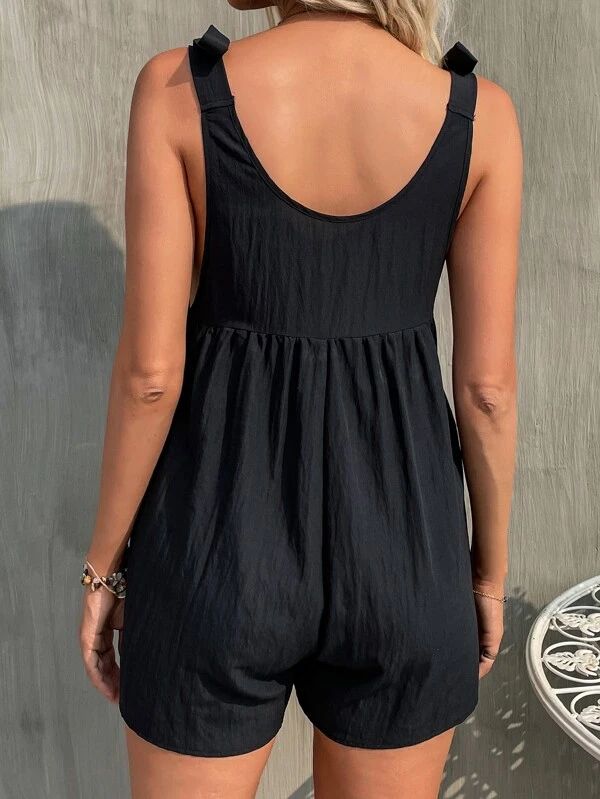 1pc Bow Shoulder Solid Romper - leoleo123123