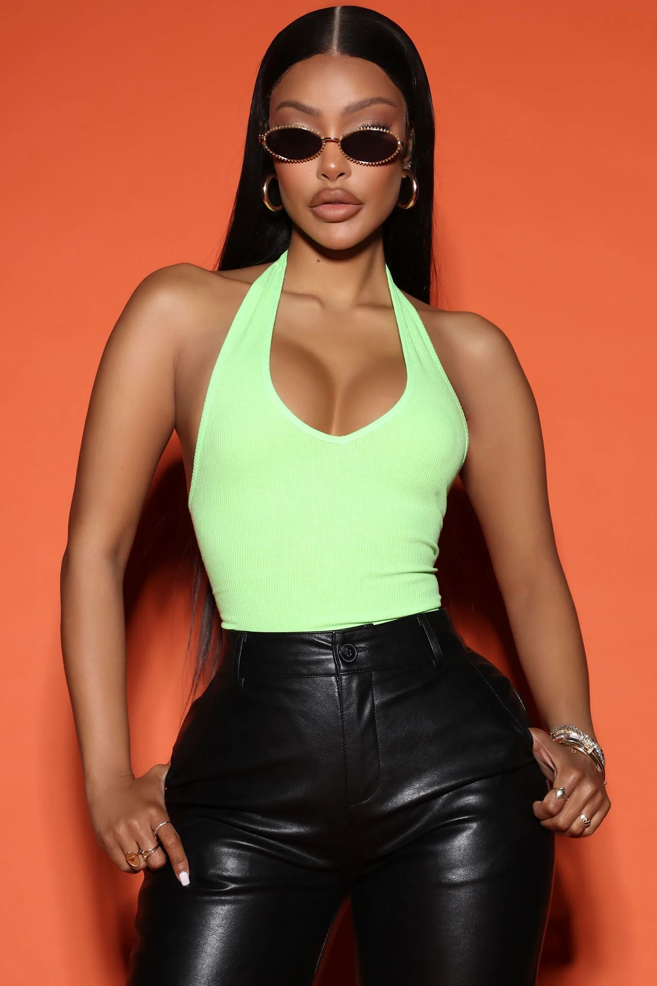 Rosie Halter Bodysuit - Lime - leoleo123123