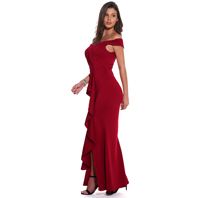 Sexy new one-line V-neck ruffle dress banquet evening dresses long dress - leoleo123123