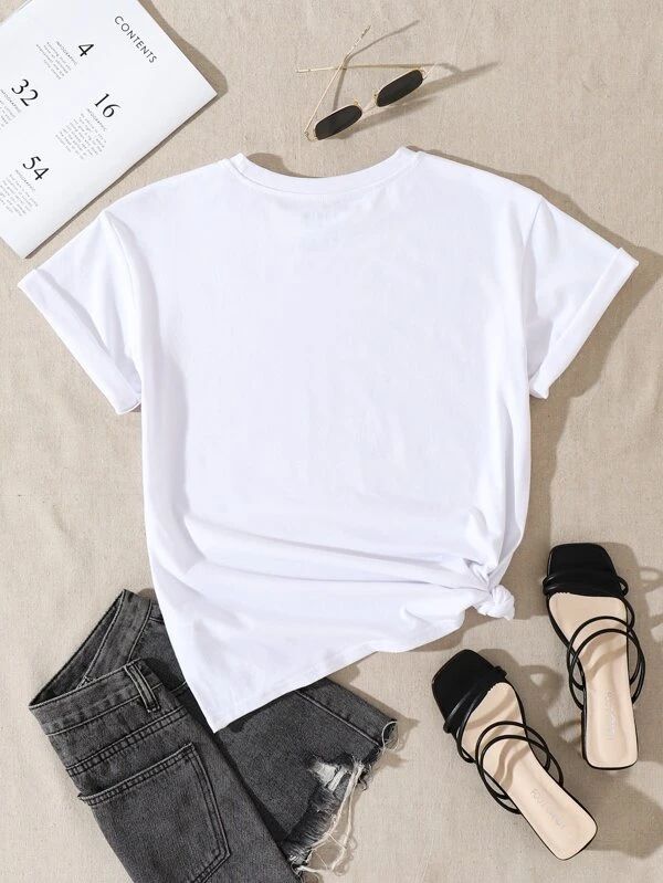 Heart Print Crew Neck Tee - leoleo123123
