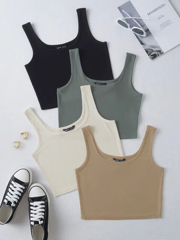4pack Solid Crop Tank Top - leoleo123123