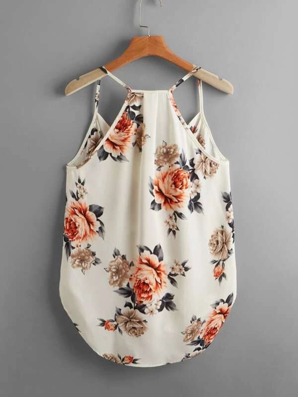 Floral Print High Low Hem Cami Top - leoleo123123