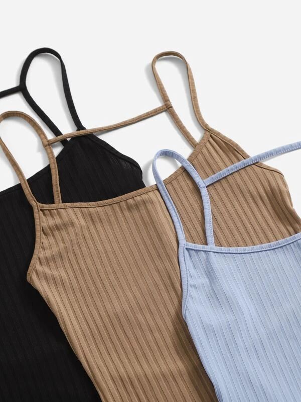 3pcs Solid Backless Cami Romper - leoleo123123