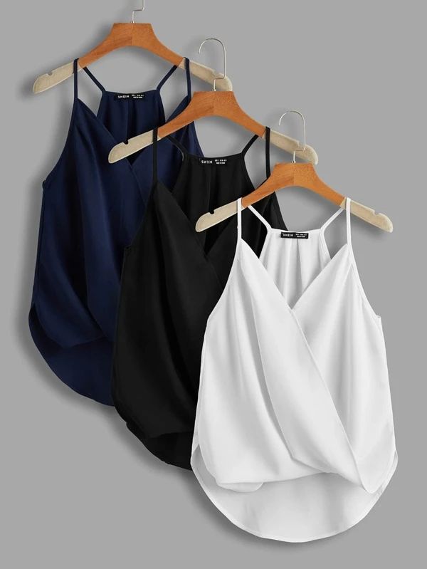3pcs Wrap Dip Hem Cami Top - leoleo123123