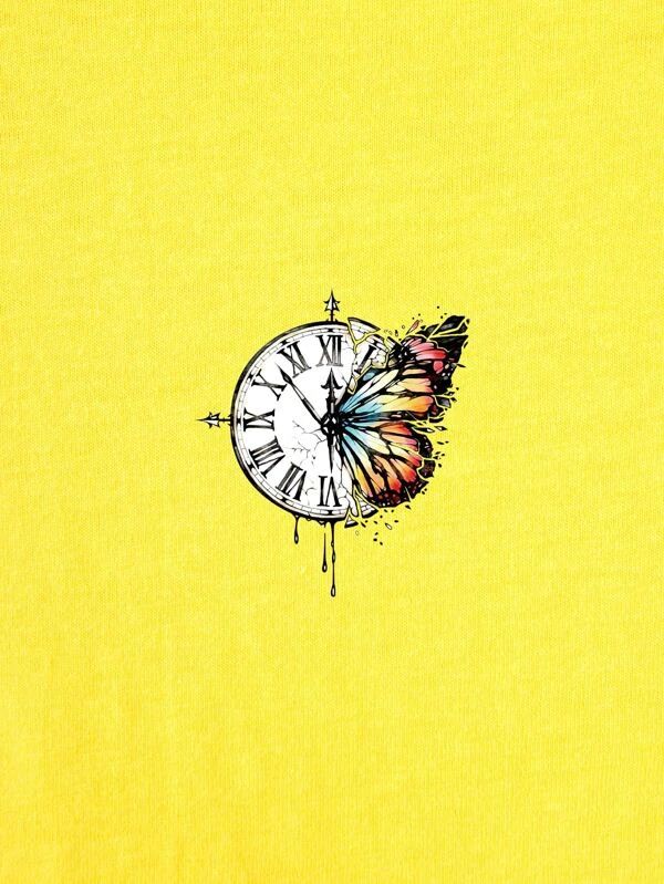 Clock And Butterfly Print Tee - leoleo123123