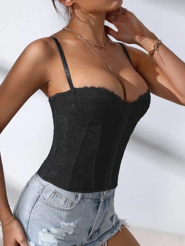 Lace Trim Hook & Eye Cami Top - leoleo123123