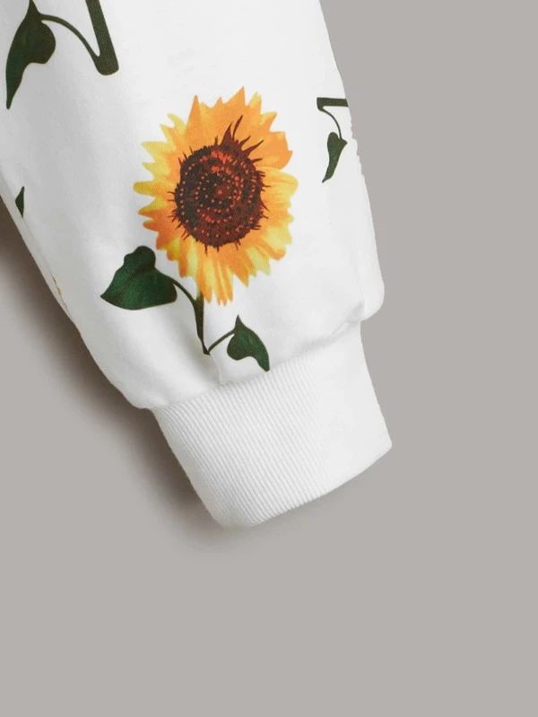 Allover Sunflower Print Twist Front Sweatshirt - leoleo123123