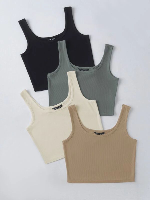 4pack Solid Crop Tank Top - leoleo123123