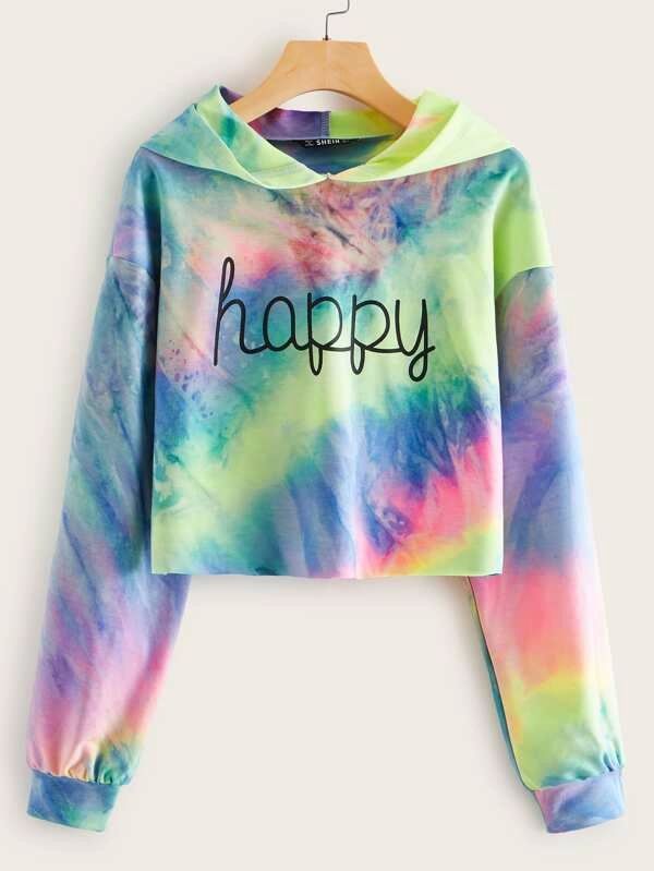 Tie Dye & Letter Print Hoodie - leoleo123123