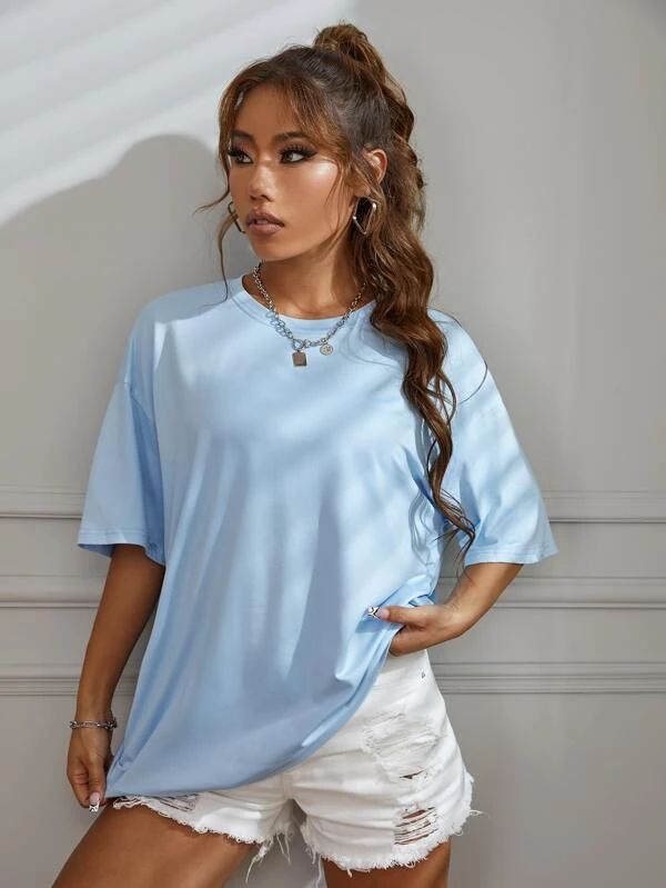 Slogan Graphic Drop Shoulder Tee - leoleo123123