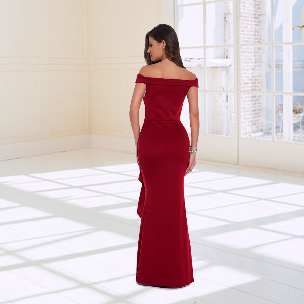 Sexy new one-line V-neck ruffle dress banquet evening dresses long dress - leoleo123123