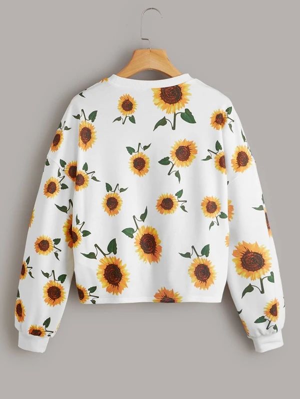 Allover Sunflower Print Twist Front Sweatshirt - leoleo123123