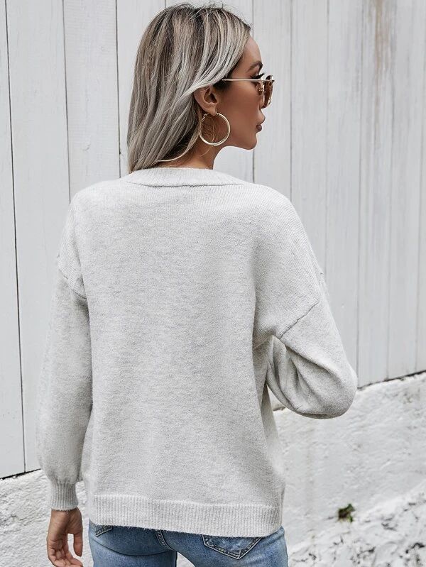 Drop Shoulder Lantern Sleeve Cardigan - leoleo123123