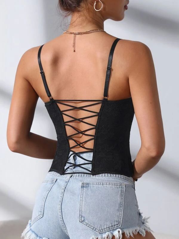 Lace Trim Hook & Eye Cami Top - leoleo123123
