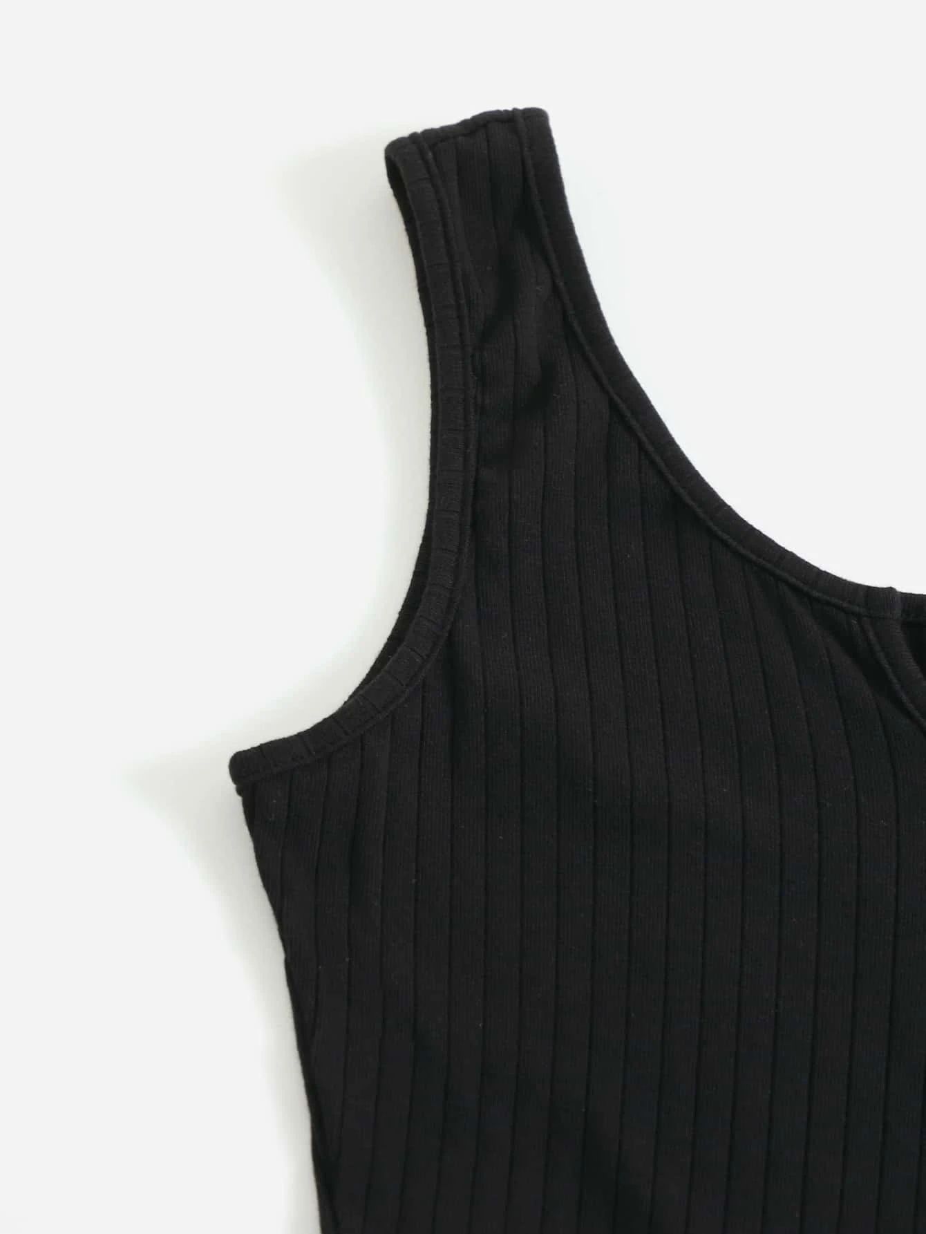 Notched Neck Block Stripe Belted Tank Romper - leoleo123123