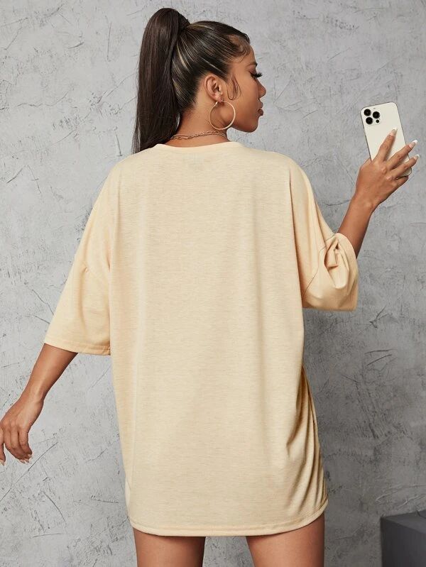 Letter & Expression Print Drop Shoulder Tee - leoleo123123