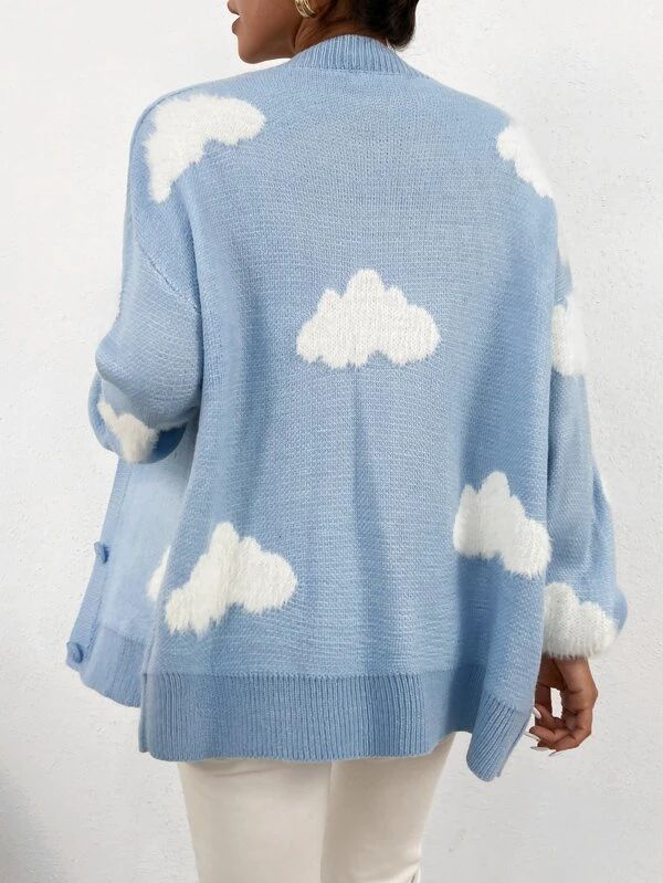 Drop Shoulder Cloud Pattern Cardigan - leoleo123123