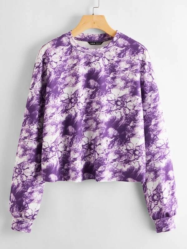 Drop Shoulder Tie Dye Pullover - leoleo123123