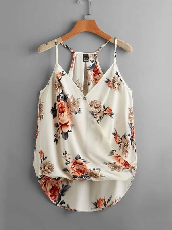 Floral Print High Low Hem Cami Top - leoleo123123