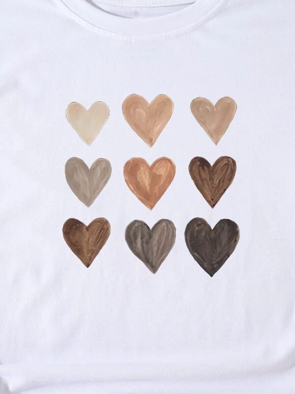 Heart Print Crew Neck Tee - leoleo123123