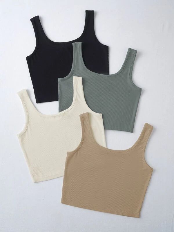 4pack Solid Crop Tank Top - leoleo123123