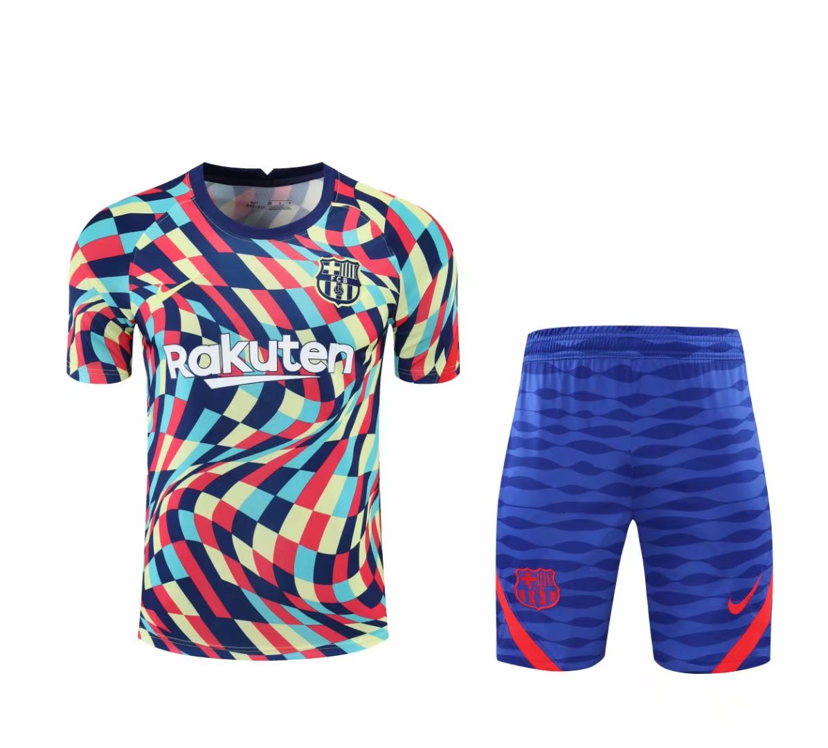New 2021 Barcelona Red, Blue and Yellow Training Set--Short Sleeve and Short Pant Training Tracksuit - leoleo123123