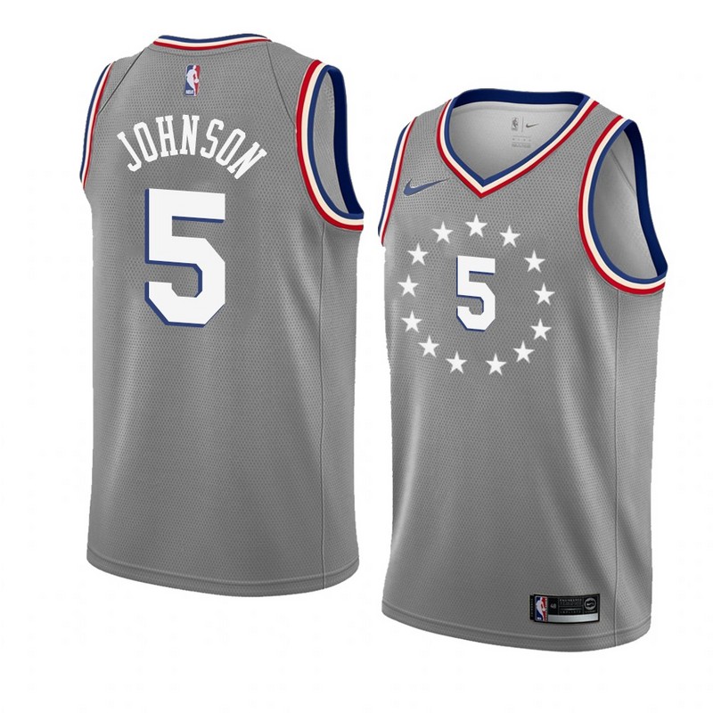 NBA Men Philadelphia 76ers Grey City #5 JOHNSON Jersey High Quality Name and Number Print - leoleo123123