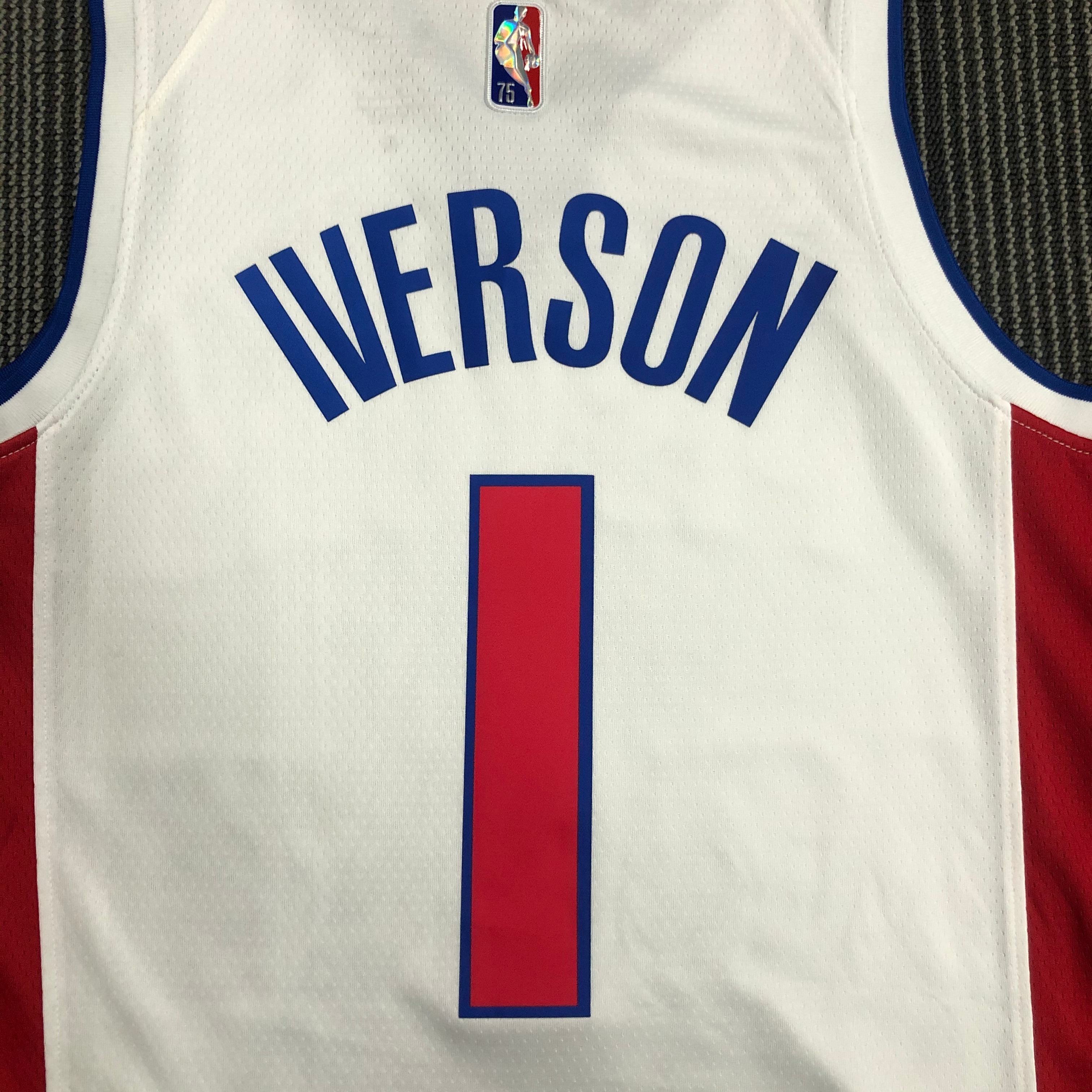 NBA 75th Anniversary Detroit Pistons White #1 IVERSON Jersey High Quality Name and Number Print - leoleo123123