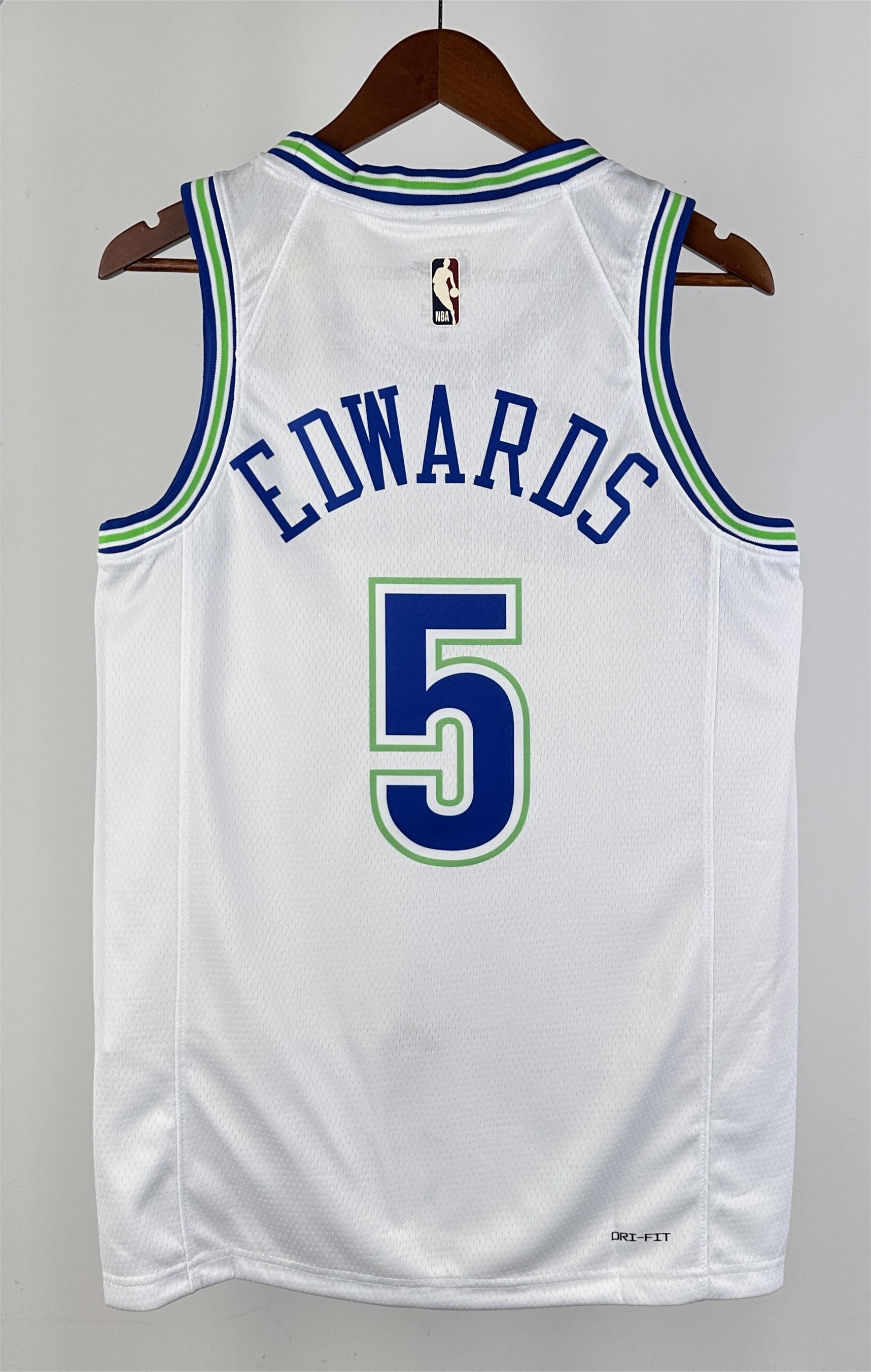 NBA Men 2024 Minnesota Timberwolves Retro White #5 EDWARDS Jersey High Quality Name and Number Print - leoleo123123