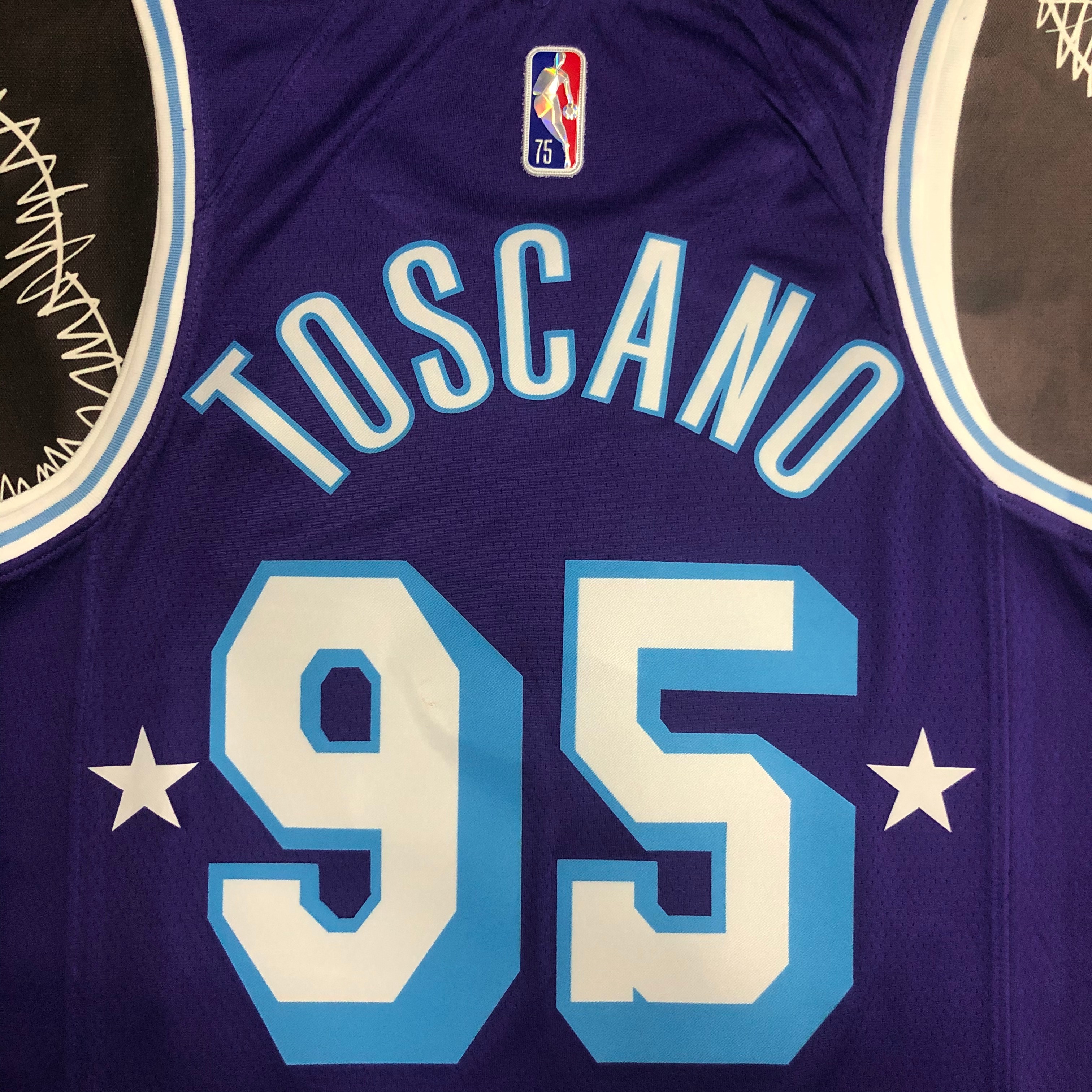 NBA Season 2022 75th Anniversary Los Angeles Lakers Purple Round Neck #95 TOSCANO Jersey High Quality Name and Number Print - leoleo123123