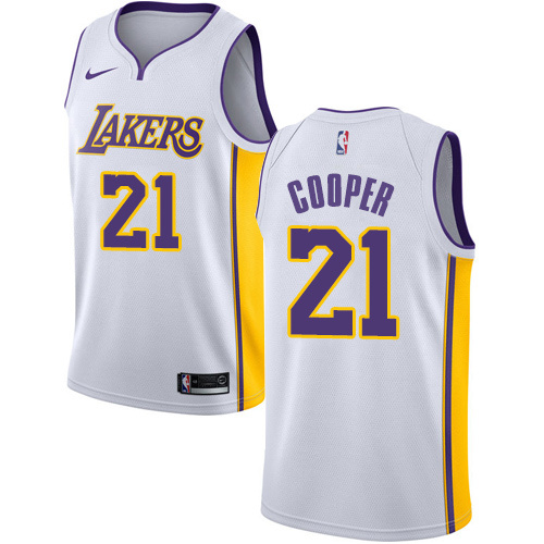 NBA Men Los Angeles Lakers #21 COOPER White V-neck Jersey High Quality Name and Number Print - leoleo123123