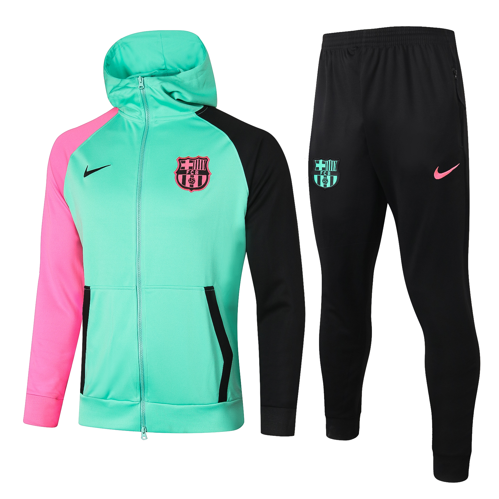 20-21 Barcelona Green with Black & Pink Sleeves Jacket Tracksuit Thai Quality - leoleo123123